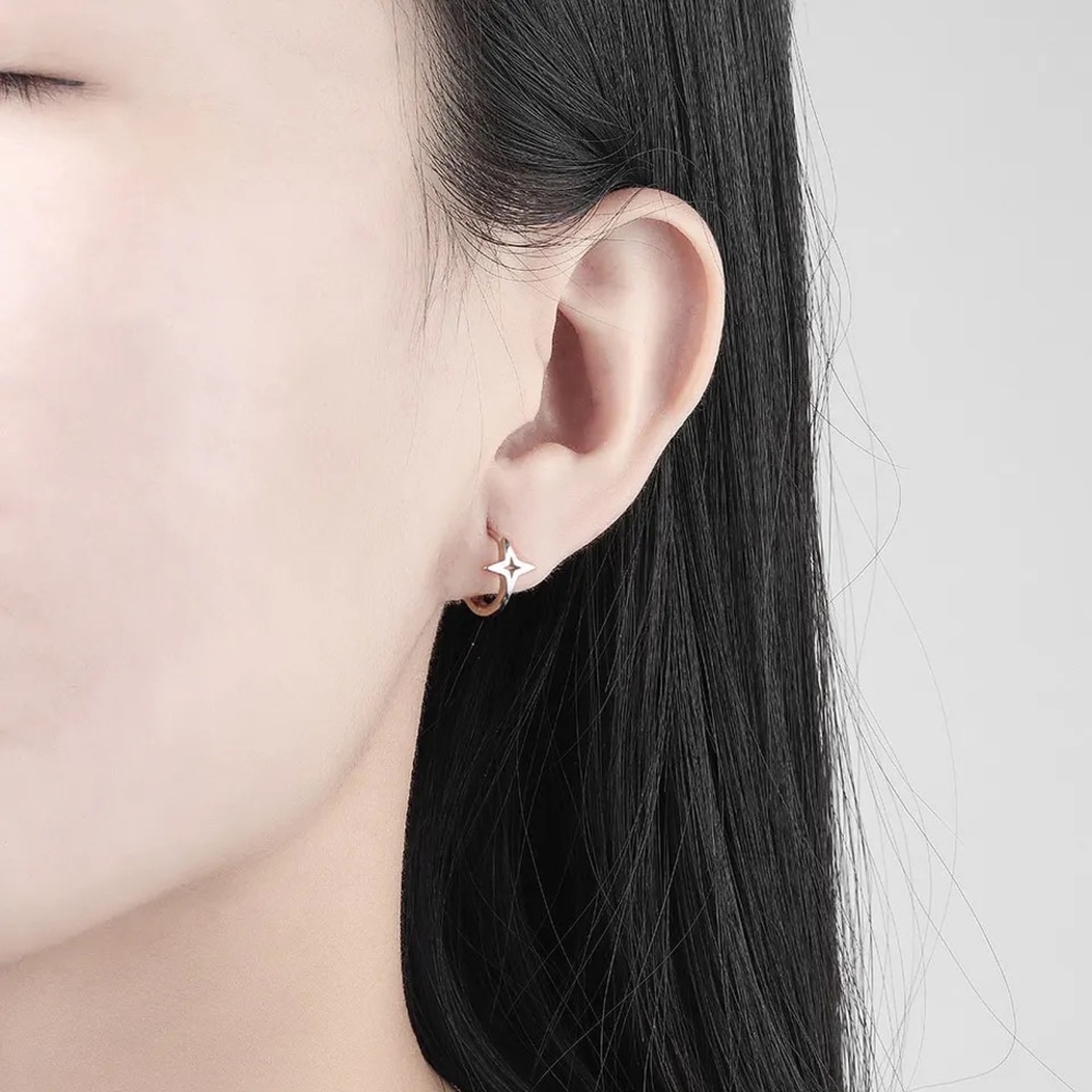 New Silver star hoop earrings set